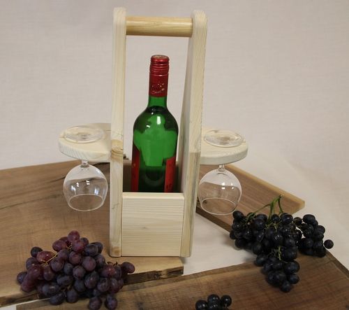 Weintragerl mit 2 Gläsern hell/neutral (OHNE WEINFLASCHE )